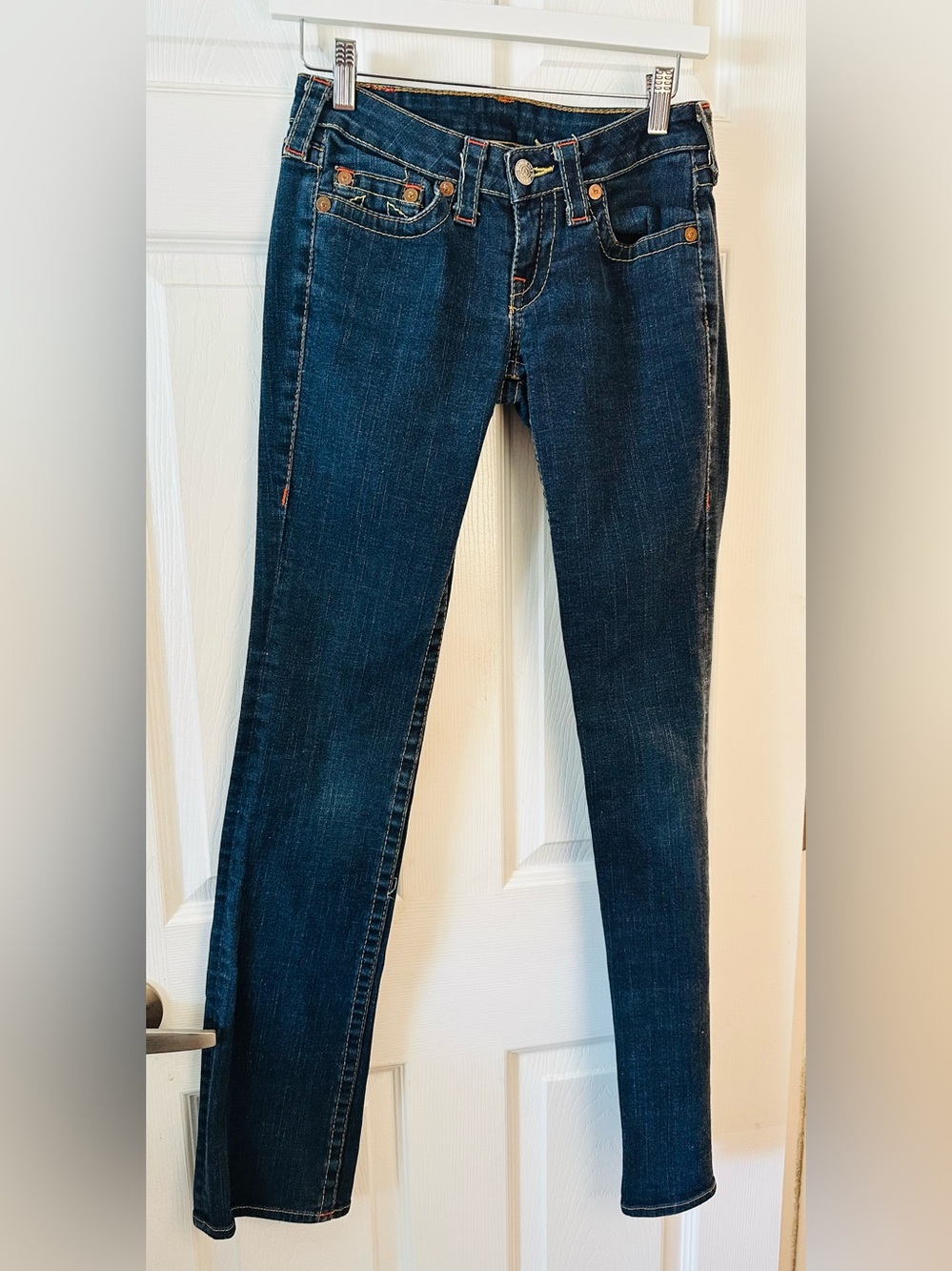 True Religion Johnny Straight Leg Jeans Dark Wash Low Rise Stretch